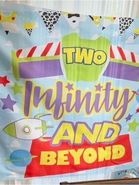Two Infinity and Beyond Birthday Backdrop - Colorful Space Theme